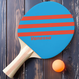 Raquete De Ping Pong Luz de Oceano Retro Três Listras com Nome