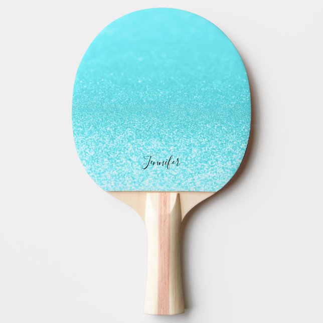 Raquete De Ping Pong Luzes Azuis-Teais de Brilho Personalizadas (Frente)