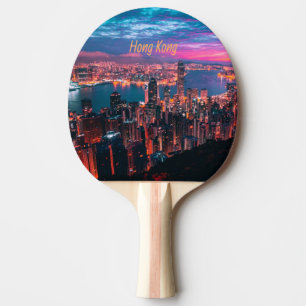 Raquete De Ping Pong Luzes noturnas do Skyline em Hong Kong