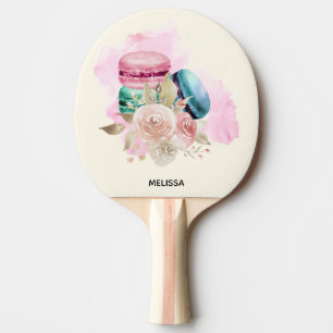 Raquete De Ping Pong Macarões e Flores Coloridos Aquarela