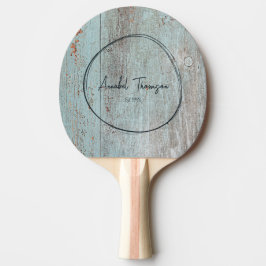 Raquete De Ping Pong Madeira Azul Pintada Nome no Círculo Desenhado