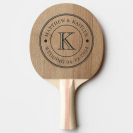 Raquete De Ping Pong Madeira de Bétula Clara Monograma de Casamento
