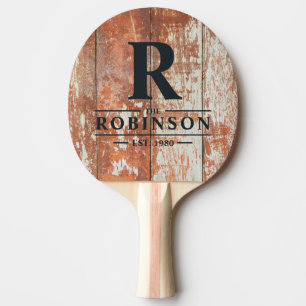 Raquete De Ping Pong Madeira de Celeiro Usada Nome da Família e Inicial