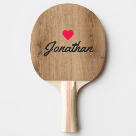 Raquete De Ping Pong Madeira de Teca Clara Coração Vintage Assinatura