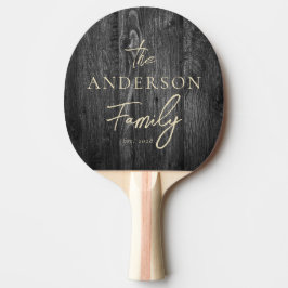 Raquete De Ping Pong Madeira Escura Envelhecida Nome da Família Escrito