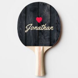 Raquete De Ping Pong Madeira Escura Queimada Coração Vintage Assinatura