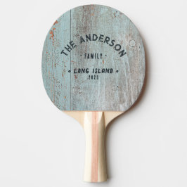 Raquete De Ping Pong Madeira Pintada de Azul Vintage Nome da Família à 