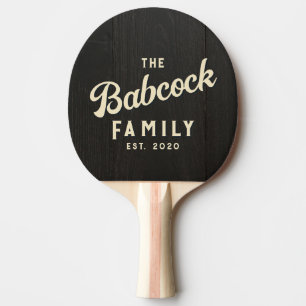 Raquete De Ping Pong Madeira Preta Escura Nome da Família e Ano Retro