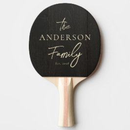 Raquete De Ping Pong Madeira Preta Escura Nome da Família Escrito à Mão