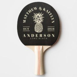 Raquete De Ping Pong Madeira Preta Escura Tropical Abacaxi Casamento