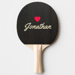 Raquete De Ping Pong Madeira Preta Escura Vintage Coração Assinatura