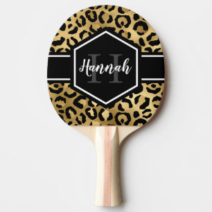 Raquete De Ping Pong Manchas Leopardo Douradas e Negras