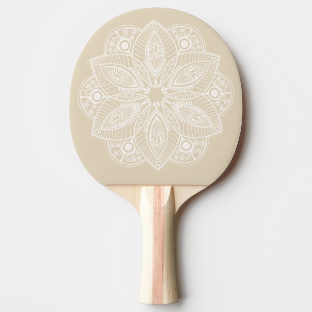 Raquete De Ping Pong Mandala branca exótica em fundo bege (Frente)