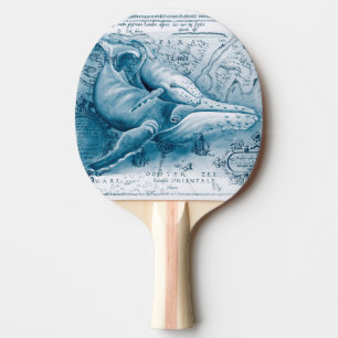 Raquete De Ping Pong Mapa da Vintagem Azul do Humpbacks