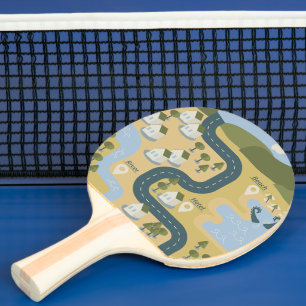 Raquete De Ping Pong mapa de viagem de férias do cenário de cartoon na