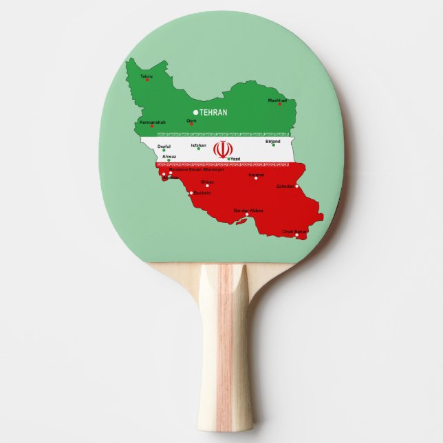 Raquete De Ping Pong Mapa do Irã com Bandeira e Emblema (Frente)