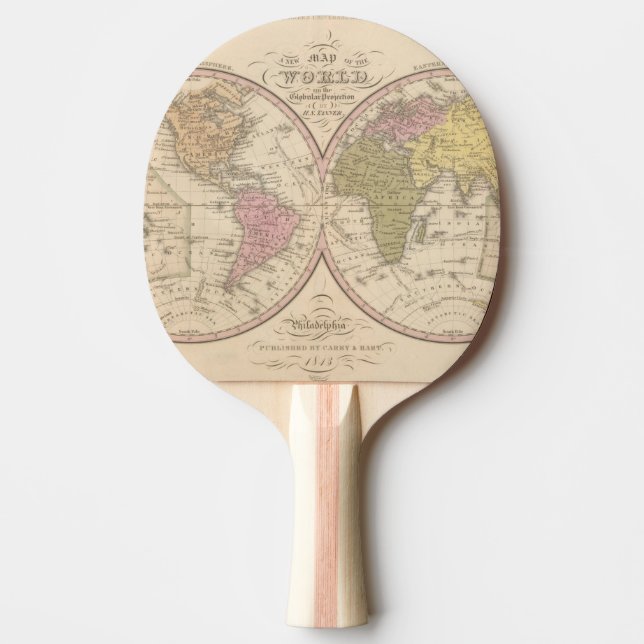 Raquete De Ping Pong Mapa do mundo na projeção Globular 2 (Frente)