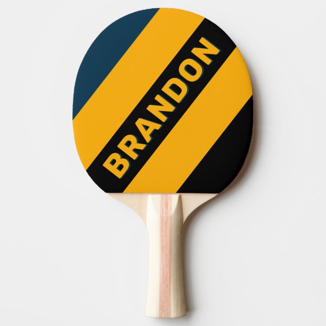 Raquete De Ping Pong Maré Retro Iluminada Listras Ousadas com Nome (Frente)