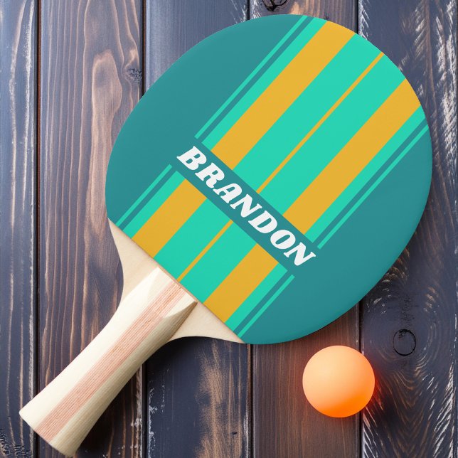 Raquete De Ping Pong Mares Ensolarados Listras de Faixa com Nome (Criador carregado)