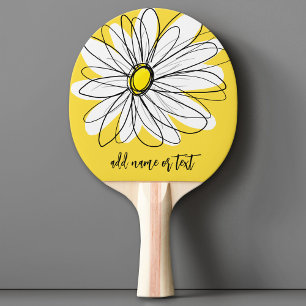 Raquete De Ping Pong Margarida Branca e Amarela com Texto Personalizado