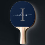 Raquete De Ping Pong Marinho Azul Cinza Monograma Nome do Script Modern<br><div class="desc">Marinho Blue Cinza Monograma Script Name Modern Ping Pong Paddle que você pode editar facilmente com seu nome e inicial clicando no botão "Personalizar". Altere completamente as cores do texto e do plano de fundo quando selecionar o link "Personalizar isso".</div>