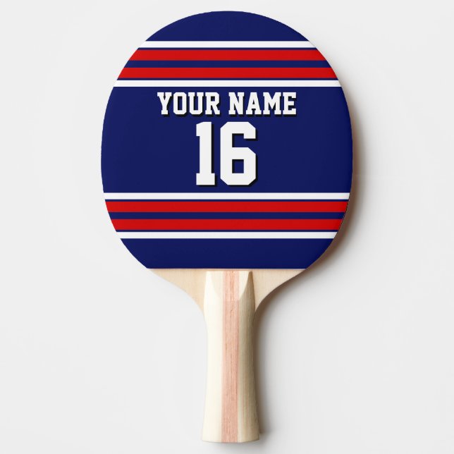 Raquete De Ping Pong Marinho Azul com Red White Stripes Team Jersey (Frente)