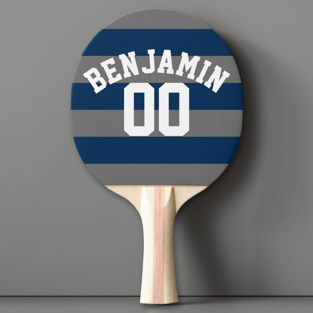 Raquete De Ping Pong Marinho Azul e Cinza Râguebi Número (Custom Ping Pong Paddle with a Sports Theme)