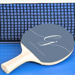 Raquete De Ping Pong Marinho Azul Monograma Nome do Script Modern Monog