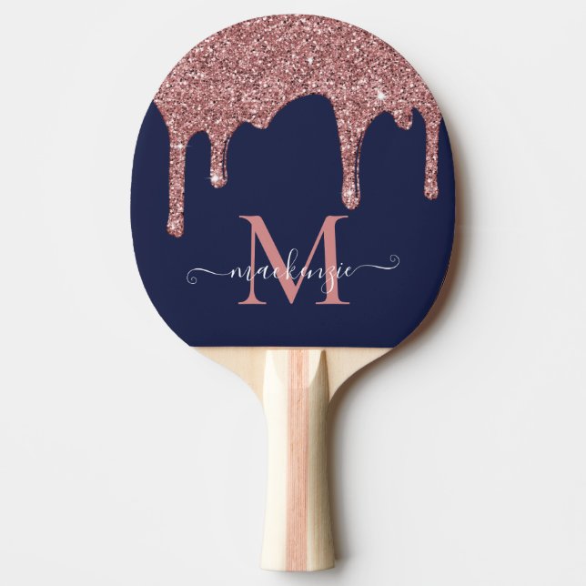 Raquete De Ping Pong Marinho Azul Rosa Dourado Minigrama Glitter Drives (Frente)