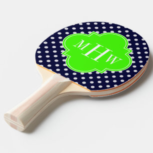 Raquete De Ping Pong Marinho Bolinhas Branco Quatrefoil 3 Monograma Lim
