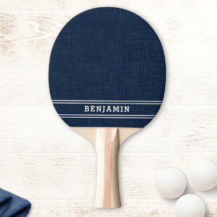 Raquete De Ping Pong Marinho de Nome Personalizado Blue e White Strips