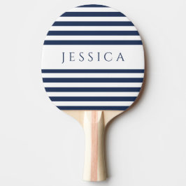 Raquete De Ping Pong Marinho Moderno Blue Striped Custom Name