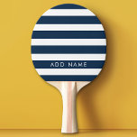 Raquete De Ping Pong Marinho moderno e nome personalizado de padrão com<br><div class="desc">Rugby Stripes - Um padrão pré-pago com riscas arrojadas e um monograma do seu primeiro ou sobrenome. Este design inclui um padrão listrado branco de tendência - Se sua arte ainda precisar ser ajustada, clique no botão Personalizar este. Isso o levará a uma área de design onde você pode mover...</div>