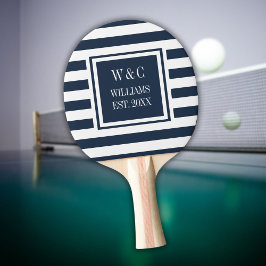 Raquete De Ping Pong Marinho Monograma Personalizado - Branco Azul