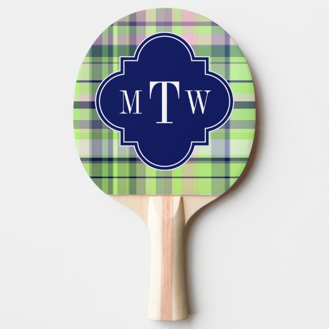 Raquete De Ping Pong Marinho Rosa Pistachio Whpreppy Madras Monograma (Frente)