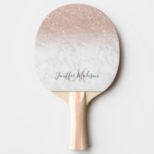 Raquete De Ping Pong Mármore branco, branco, cor-de-rosa-rosa, brilhan