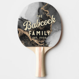 Raquete De Ping Pong Mármore Prata e Ouro Pedra Nome da Família Retro &