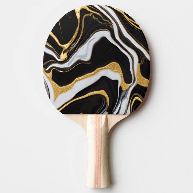 Raquete De Ping Pong Mármore Preto e Dourado (Frente)