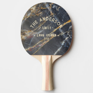 Raquete De Ping Pong Mármore Preto e Ouro Nome de Família Vintage à Bei