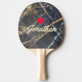 Raquete De Ping Pong Mármore Preto e Pedra Dourada Coração Vintage Sign