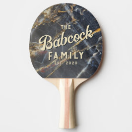 Raquete De Ping Pong Mármore Preto e Pedra Dourada Nome da Família e An