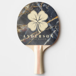 Raquete De Ping Pong Mármore Preto e Trevo de Quatro Folhas Dourado com