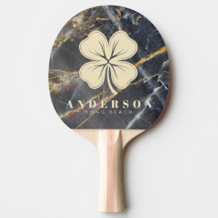 Raquete De Ping Pong Mármore Preto e Trevo de Quatro Folhas Dourado com