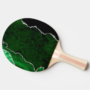 Raquete De Ping Pong Mármore Verde Floresta Glamouroso Brilho Prata Chi