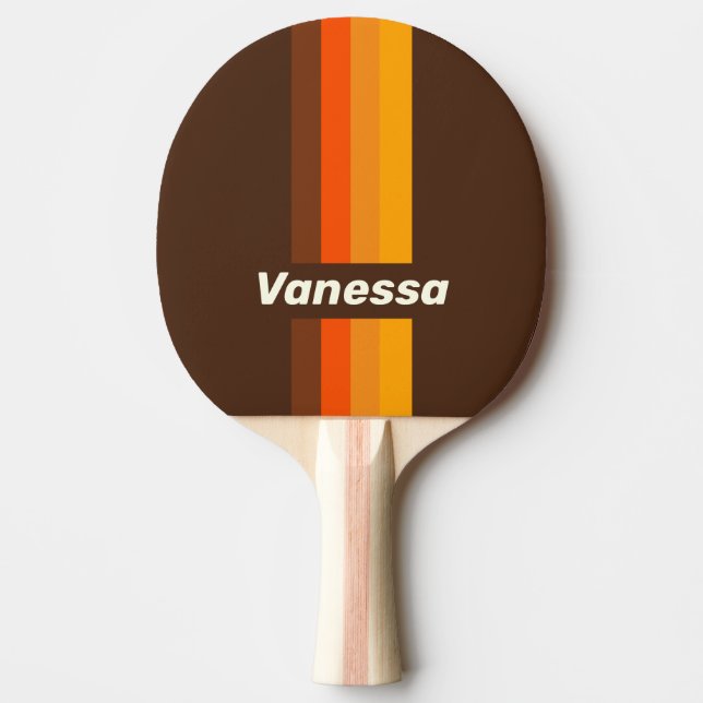 Raquete De Ping Pong Marrom Retro com Faixas e Nome (Frente)
