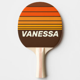 Raquete De Ping Pong Marrom Retro Faixa no Horizonte com Nome