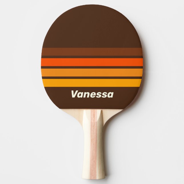 Raquete De Ping Pong Marrom Retro Faixas Largas com Nome (Frente)
