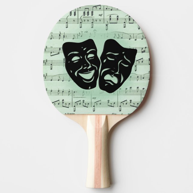 Raquete De Ping Pong Máscaras Gregas de Música Verde e Teatro (Frente)
