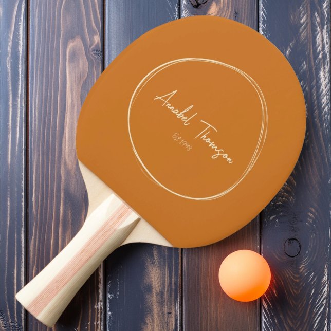 Raquete De Ping Pong Meados do Século Moderno Mel Queimado com Nome (Criador carregado)