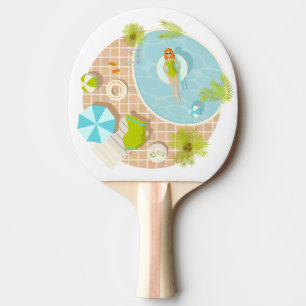 Raquete De Ping Pong Menina da festa de natação na praia de verão de bi